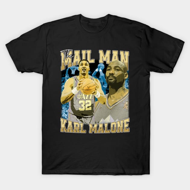 Karl Malone The Mail Man Basketball Legend Signature Vintage Retro 80s 90s Bootleg Rap Style T-Shirt by CarDE